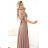 581-4 JENNIFER glänzendes langes Kleid mit Ärmeln und Ausschnitt - Mokka-Mousse mit Glitzer