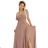 581-4 JENNIFER glänzendes langes Kleid mit Ärmeln und Ausschnitt - Mokka-Mousse mit Glitzer