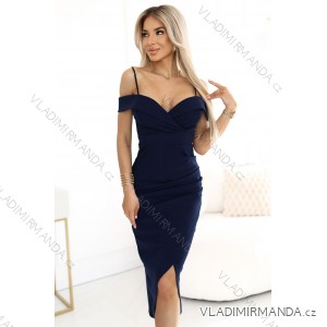 564-7 CALLIE Off-the-Shoulder Midikleid mit Ausschnitt - Marineblau