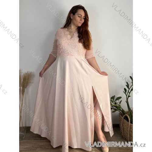 Damen Plus Size (42-46) langes elegantes ärmelloses Partykleid POLISH FASHION PMLBC23265-10 50 růžová meruňková