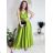 Langes Sommerkleid aus Satin mit Trägern Damen mit Gürtel (UNI S / M) ITALIAN FASHION IMM22INFINITE -   grüne Erbse -   S / M
