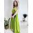 Langes Sommerkleid aus Satin mit Trägern Damen mit Gürtel (UNI S / M) ITALIAN FASHION IMM22INFINITE -   grüne Erbse -   S / M