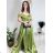 Carmen langes, trägerloses, elegantes Satin-Damenkleid (S/M ONE SIZE) ITALIAN FASHION IMPBB22B22735/DR – Limettengrün – S/M