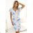 479-8 NINA Kleid mit Umschlagausschnitt, Ärmeln und Gürtel - blaues Blumenmuster