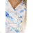 479-8 NINA Kleid mit Umschlagausschnitt, Ärmeln und Gürtel - blaues Blumenmuster