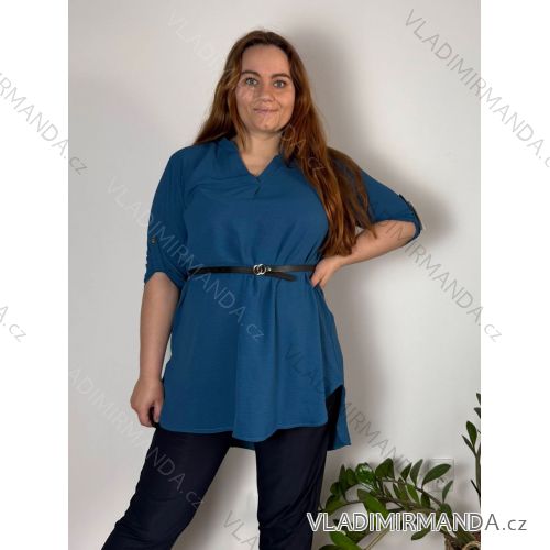 Tunika-Shirt verlängert mit Gürtel 3/4 Langarm Damen Übergröße (XL/2XL ONE SIZE) ITALIAN FASHION IMC22513