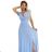 411-13 CRYSTAL schimmerndes Longkleid mit Ausschnitt - hellblau mit Glitzer