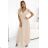 562-6 NASTIA Langes Kleid mit Ausschnitt und kurzen Ärmeln - beige
