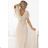 562-6 NASTIA Langes Kleid mit Ausschnitt und kurzen Ärmeln - beige