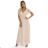 562-6 NASTIA Langes Kleid mit Ausschnitt und kurzen Ärmeln - beige