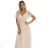 562-6 NASTIA Langes Kleid mit Ausschnitt und kurzen Ärmeln - beige