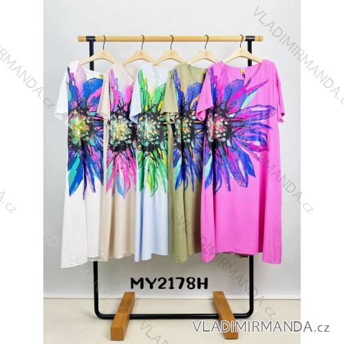 Langes Freizeitkleid Kurzarm Damen Übergröße (50/52/54 Einheitsgröße) ITALIAN FASHION IM425224