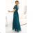 562-4 NASTIA Langes Kleid mit Ausschnitt und kurzen Ärmeln - grün