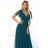 562-4 NASTIA Langes Kleid mit Ausschnitt und kurzen Ärmeln - grün
