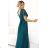 562-4 NASTIA Langes Kleid mit Ausschnitt und kurzen Ärmeln - grün