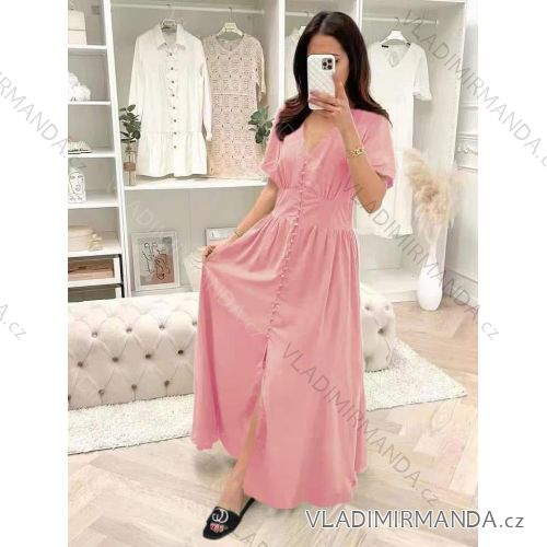 Langes elegantes Sommerkleid mit kurzen Ärmeln für Damen (XS/S/M Einheitsgröße) ITALIAN FASHION IMD25104