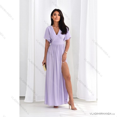 Langes, elegantes Damenkleid mit breiten Trägern (SL) FRENCH FASHION FMPEL23VELVET hellviolett 42