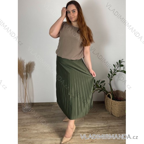 Kurzes Sommerkleid mit langen Ärmeln für Damen, übergroß (54/56/58 Einheitsgröße) ITALIAN FASHION IM425070 44/46/48 grünes Khaki