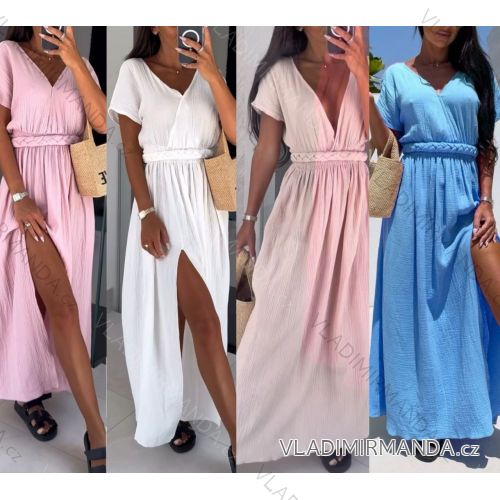 Langes Chiffon-Kurzarmkleid für Damen (S/M ONE SIZE) ITALIAN FASHION IMWGS231048