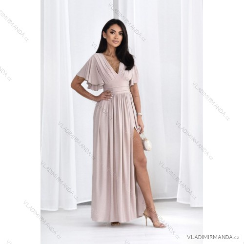 Langes, elegantes Damenkleid mit breiten Trägern (SL) FRENCH FASHION FMPEL23VELVET beige 48