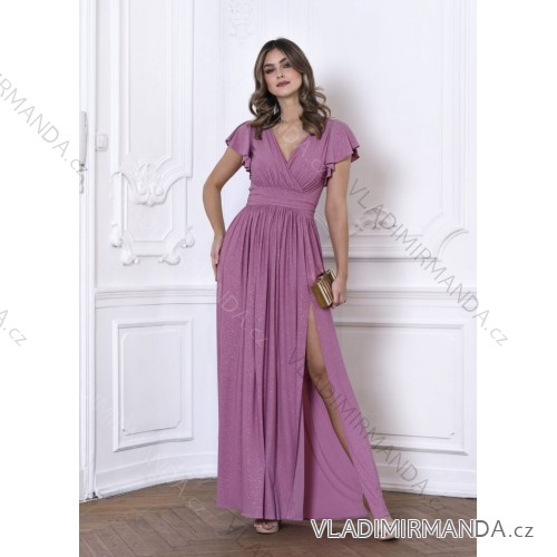 Langes, elegantes Damenkleid mit breiten Trägern (SL) FRENCH FASHION FMPEL23VELVET Rose alte Rose 36