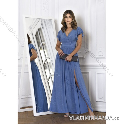 Langes, elegantes Damenkleid mit breiten Trägern (SL) FRENCH FASHION FMPEL23VELVET blauer Jeansstoff 42