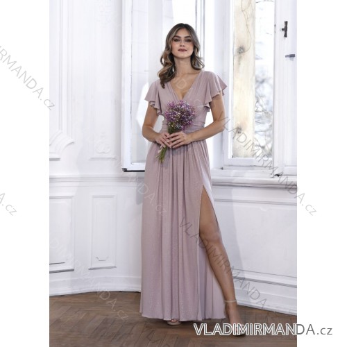 Langes, elegantes Damenkleid mit breiten Trägern (SL) FRENCH FASHION FMPEL23VELVET beige 38