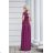 Langes, elegantes Damenkleid mit breiten Trägern (SL) FRENCH FASHION FMPEL23VELVET růžová fuchsiová 48