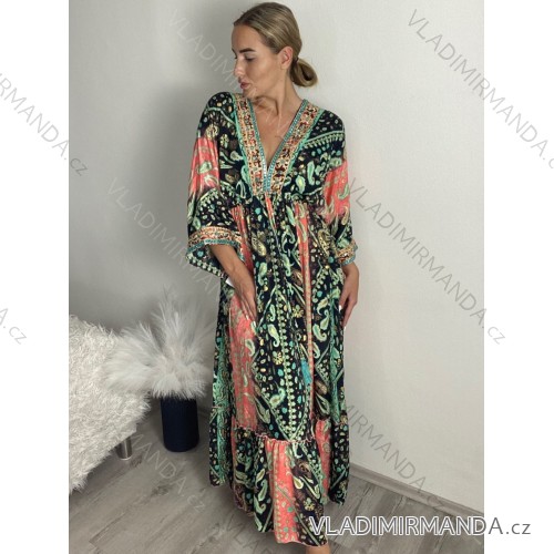 Langärmliges Sommer-Hemdkleid für Damen (S/M/L Einheitsgröße) INDIAN FASHION IMWY23123 M / L schwarz