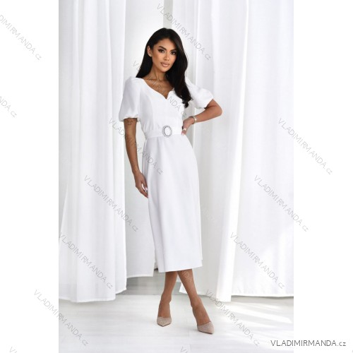 Langes, elegantes Damenkleid mit breiten Trägern (SL) FRENCH FASHION FMPEL23VELVET weiß 36