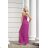 Langes, elegantes Damenkleid mit breiten Trägern (SL) FRENCH FASHION FMPEL23VELVET růžová fuchsiová 44