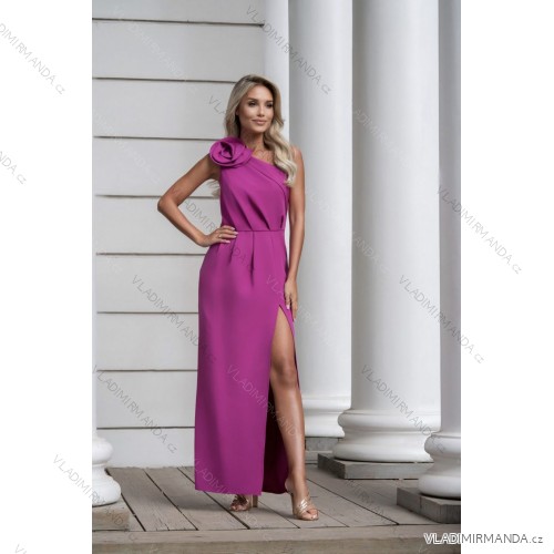 Langes, elegantes Damenkleid mit breiten Trägern (SL) FRENCH FASHION FMPEL23VELVET růžová fuchsiová 44