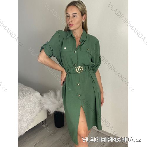 Damen 3/4 Langarm-Hemdkleid (XS/S/M Einheitsgröße) ITALIAN FASHION IMD25030 S / M grünes Khaki