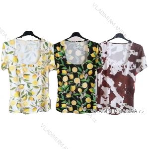 Kurzarm-T-Shirt für Damen mit Zitronen-Kuh-Print (XS/S/M ONE SIZE) IMM25M1108