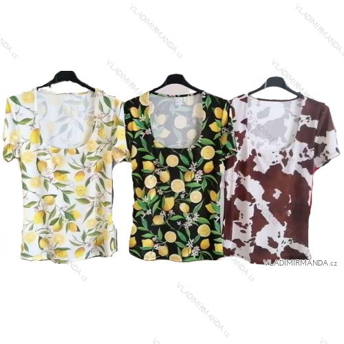 Kurzarm-T-Shirt für Damen mit Zitronen-Kuh-Print (XS/S/M ONE SIZE) IMM25M1108