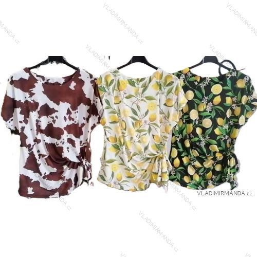 Kurzarm-T-Shirt für Damen mit Zitronen-Kuh-Print (S/M/L ONE SIZE) IMM25M5256