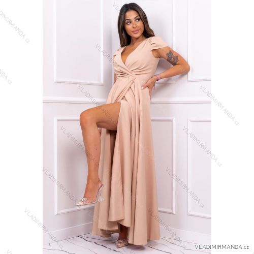 Damen Plus Size (42-46) langes elegantes ärmelloses Partykleid POLISH FASHION PMLBC23265-10 béžová 52