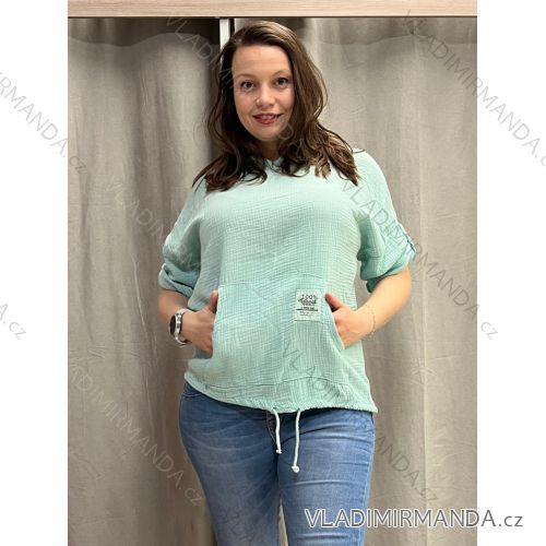 Übergroßer gestrickter Langarmpullover für Damen (S/M EINHEITSGRÖSSE) ITALIAN FASHION IMSN2416125 46/48/50 leichte Minze
