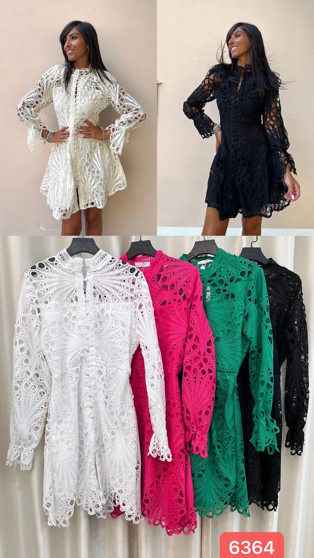 Elegantes Langarmkleid aus Spitze für Damen (S/M/L Einheitsgröße) ITALIAN FASHION IMPOC236364