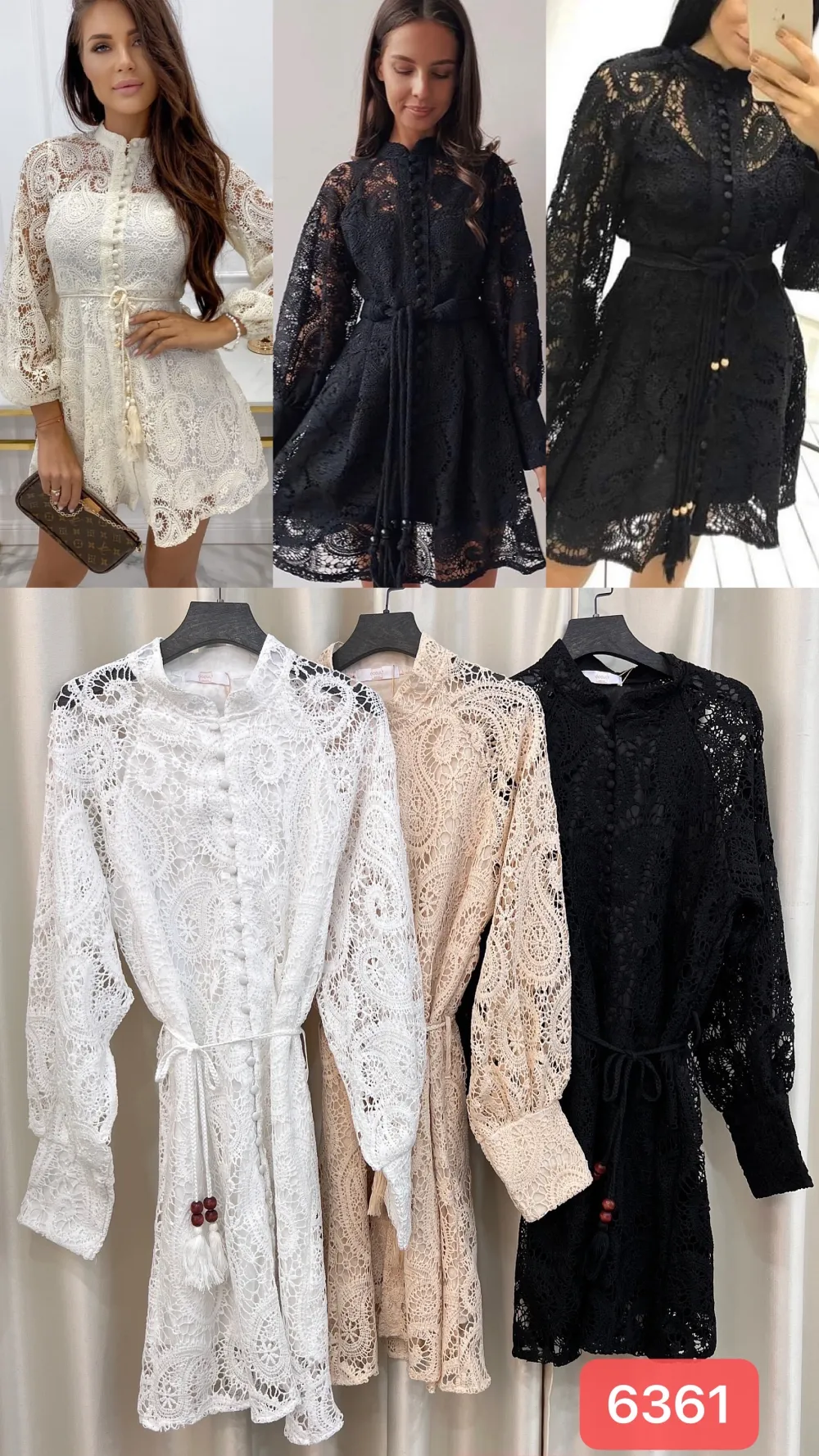 Elegantes Langarmkleid aus Spitze für Damen (S/M/L Einheitsgröße) ITALIAN FASHION IMPOC236361