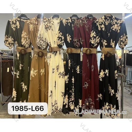 Langes elegantes Sommerkleid mit Gürtel, kurze Ärmel, Damen (XS/S/M ONE SIZE) ITALIAN FASHION IMM25m1985