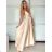 Langes Sommerkleid aus Satin mit Trägern Damen mit Gürtel (UNI S / M) ITALIAN FASHION IMM22INFINITE -   grüne Erbse -   S / M