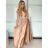 Langes Sommerkleid aus Satin mit Trägern Damen mit Gürtel (UNI S / M) ITALIAN FASHION IMM22INFINITE -   grüne Erbse -   S / M