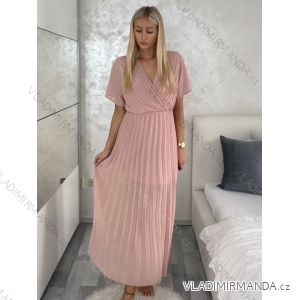Langes, plissiertes, elegantes Kurzarmkleid für Damen in Übergröße (XL/2XL, EINHEITSGRÖSSE) ITALIAN FASHION IMWGM231672