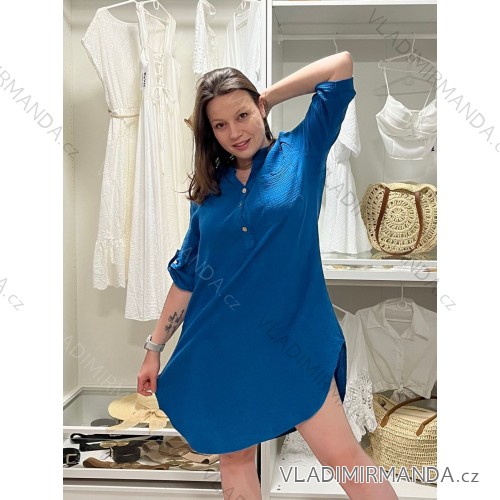 Kurzarmhemd Kleid Kleid (uni L-2XL) ITALIENISCH MODA IMS20002 modrá petrolejová 