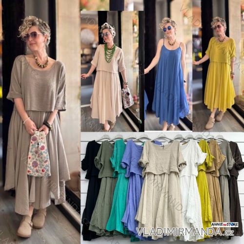 Langes Chiffon-Kurzarmkleid für Damen (S/M ONE SIZE) ITALIAN FASHION IMWGM23456
