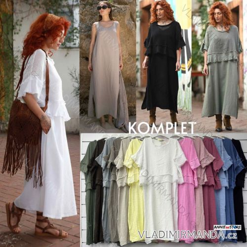 Langes Chiffon-Kurzarmkleid für Damen (S/M ONE SIZE) ITALIAN FASHION IMWGM23456