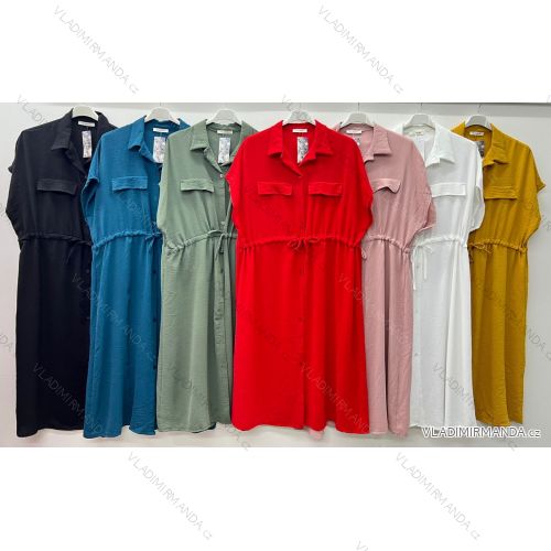 Kurzes Hemdblusenkleid, tailliert, kurze Ärmel, Damen, Übergröße (48/50/52 Einheitsgröße) ITALIAN FASHION IM425429