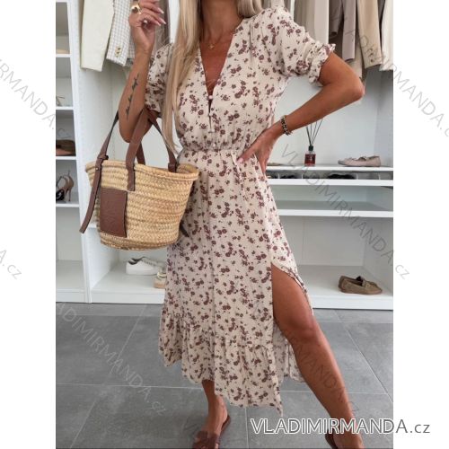 Langes Chiffon-Kurzarmkleid für Damen (S/M ONE SIZE) ITALIAN FASHION IMWGS231048