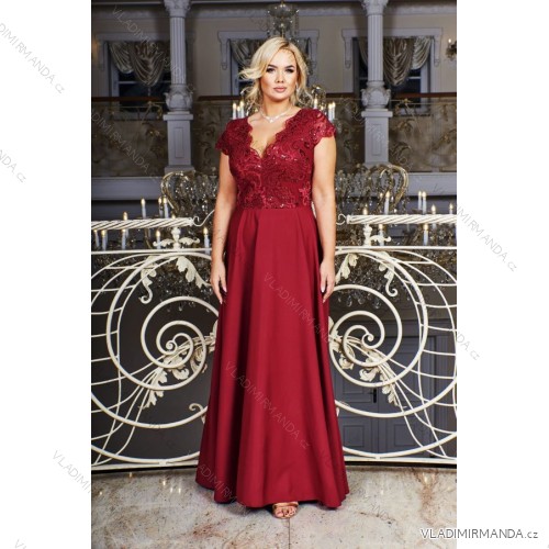 Damen Plus Size (42-46) langes elegantes ärmelloses Partykleid POLISH FASHION PMLBC23265-10 46 Wein
